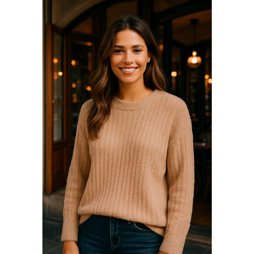 Aerie Buttery Soft Knit Pullover Ribbed Oversized Cozy Sweater Taupe Neutral XS